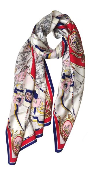 Scarf 100% Silk Maritime White Red